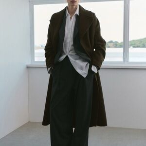 MANGO MANTECO WOOL COAT WITH BELT IN HUNTER GREEN SIZE S